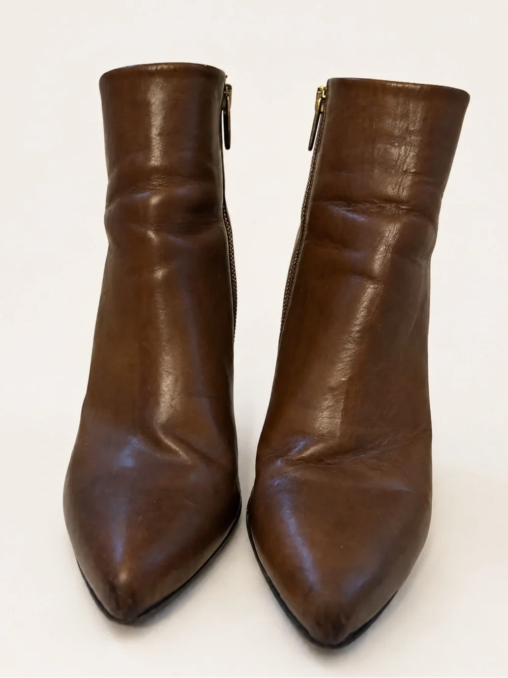 Club Monaco Brown Leather Pointed Block Heel Boots 10.5 Made in Italy